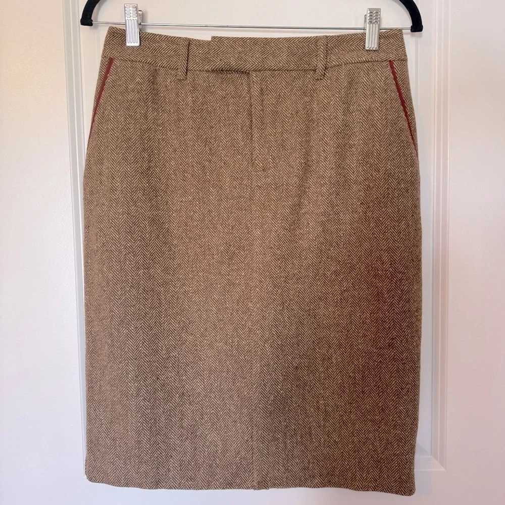 NWOT Eddie Bauer Wool Silk Blend Tan Herringbone Size 4 Pencil Skirt